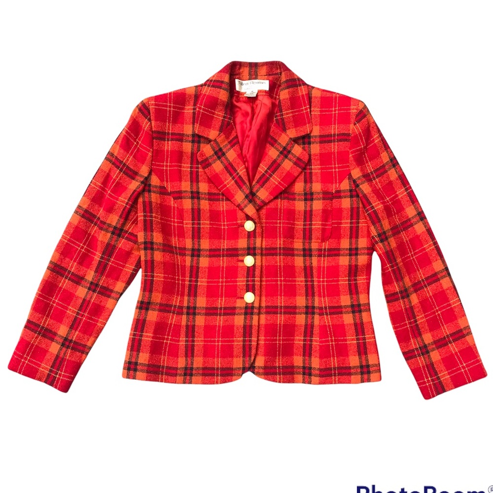 Vintage wool plaid blazer red and orange Rena Rowen for Saville fall jacket